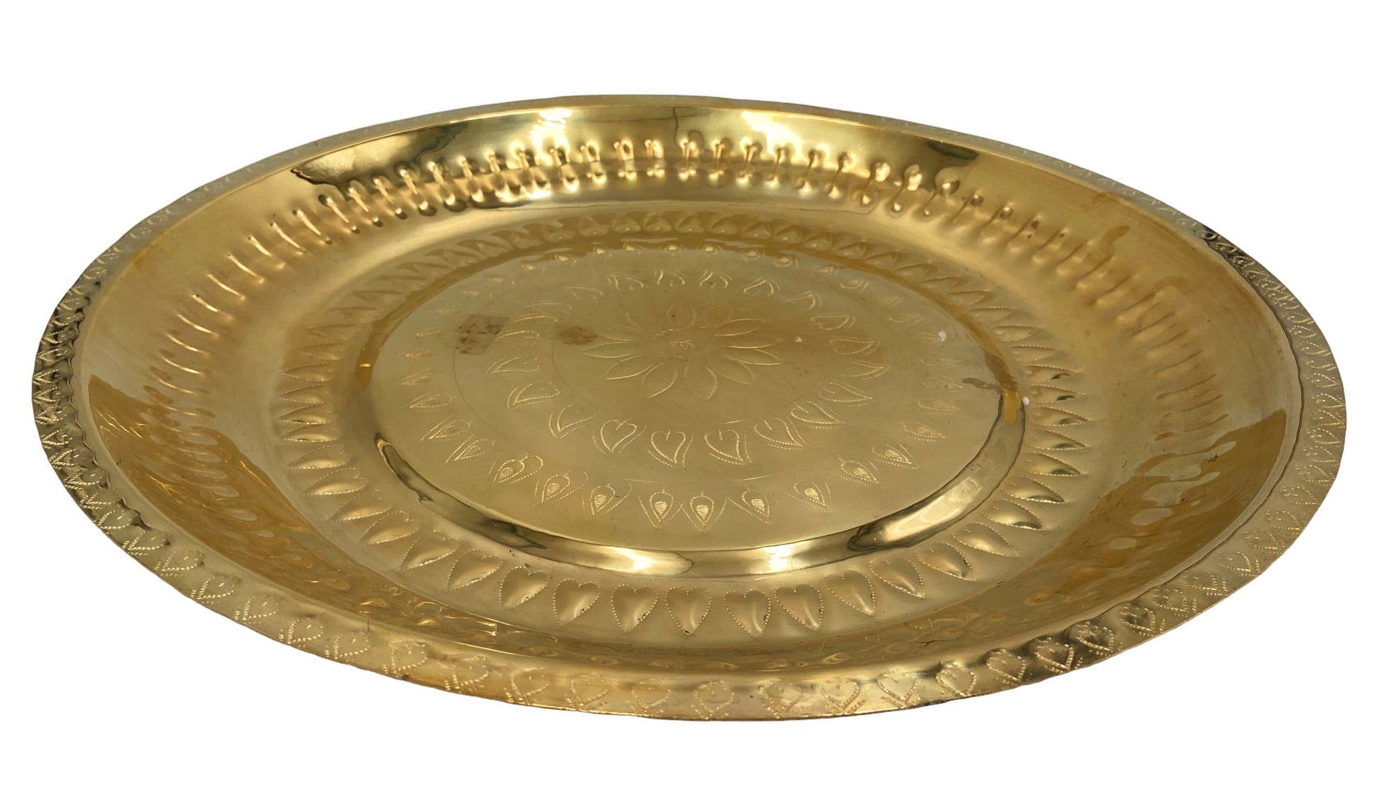 Brass Pooja Thali Large Aarti Plate Peetal Puja Plate Hand Carved Temple Prayer Thali Traditional Pooja Thambalam Pooja Thatte Decorative Mandir Ritual Brass Plate Festival Aarti Thali 39 cm, Gold, 15.35 Inch, 1 Piece