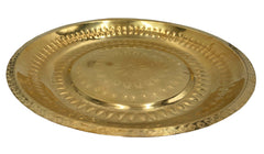 Brass Pooja Thali Large Aarti Plate Peetal Puja Plate Hand Carved Temple Prayer Thali Traditional Pooja Thambalam Pooja Thatte Decorative Mandir Ritual Brass Plate Festival Aarti Thali 39 cm, Gold, 15.35 Inch, 1 Piece