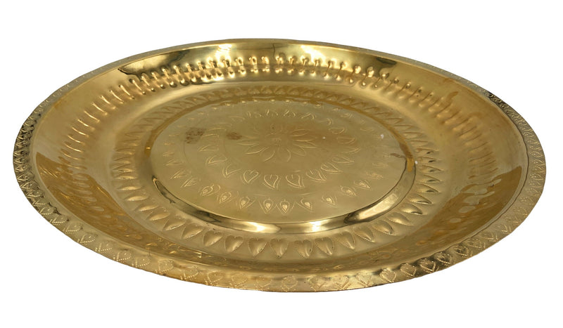 Brass Pooja Thali Large Aarti Plate Peetal Puja Plate Hand Carved Temple Prayer Thali Traditional Pooja Thambalam Pooja Thatte Decorative Mandir Ritual Brass Plate Festival Aarti Thali 39 cm, Gold, 15.35 Inch, 1 Piece