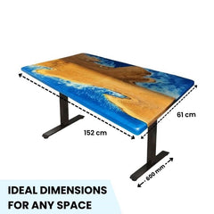 ImperiumX blue beach island standing desk with black legs - epoxy resin