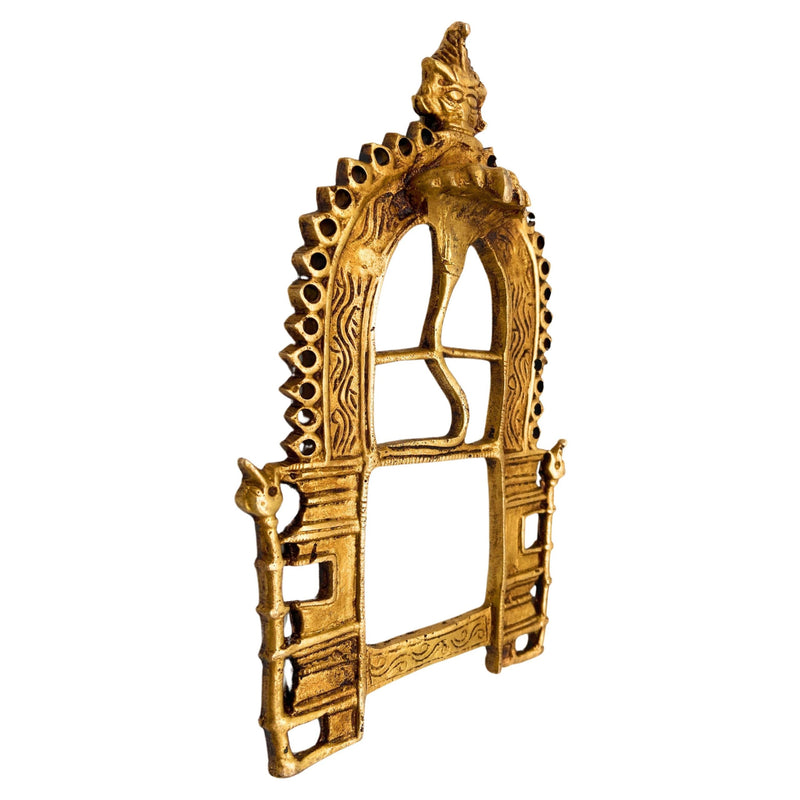 Bhunes Handcrafted Brass Prabhavali Arch Frame – Wall Hanging Prabhawali for Temple, Home Decor, Small Deities, Prabhaval Backdrop, Gold, 7.5 Inch, 1 Piece