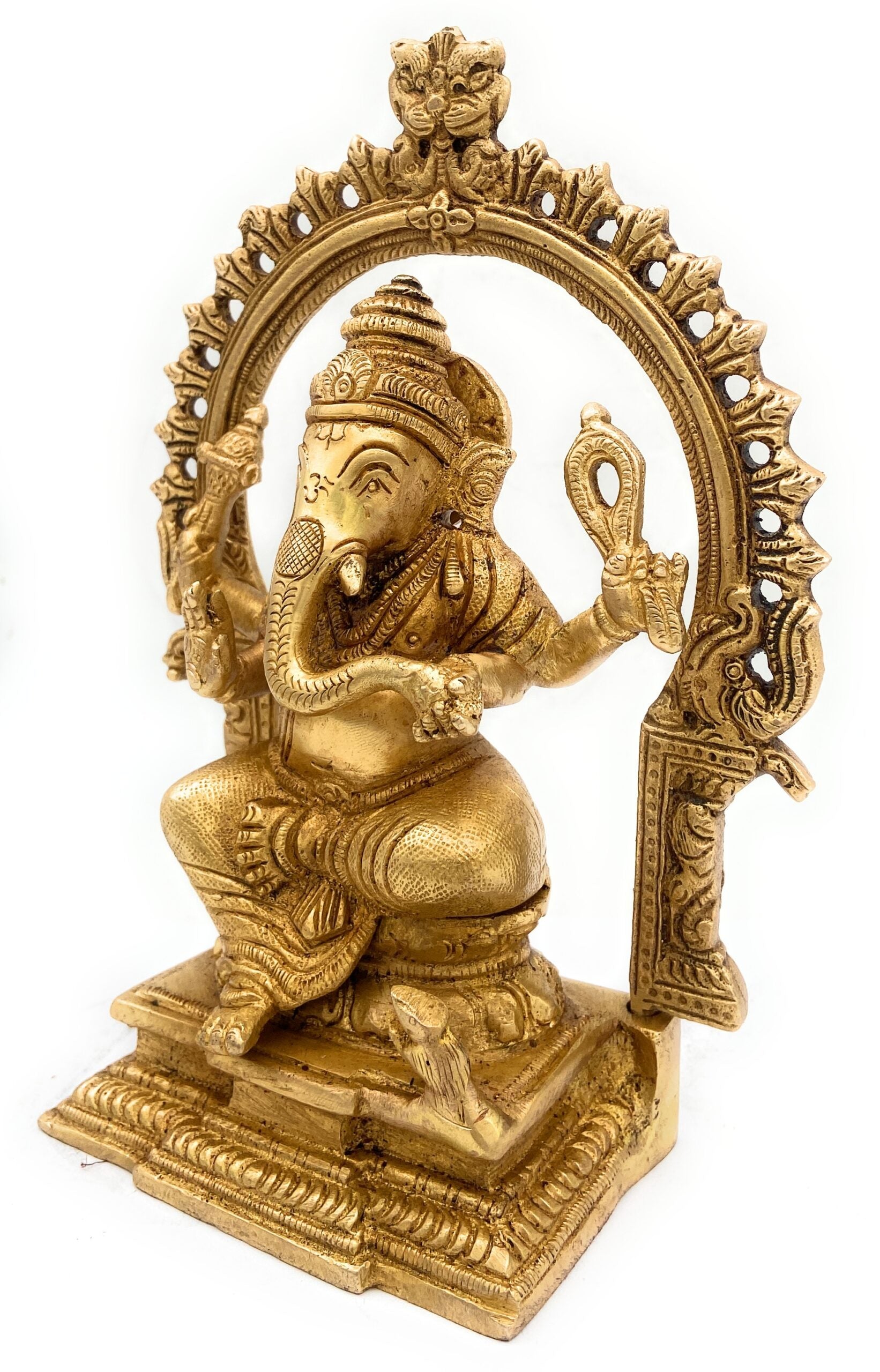 Brass Ganesha Idol, Siddhivinayak Murti, Vinayaka Statue, Ganapati Figurine, Vighnaharta Lord, Lambodara Elephant God, Ekadanta Home Decor & Pooja Idol,Gold, 8 Inch, 1 Piece