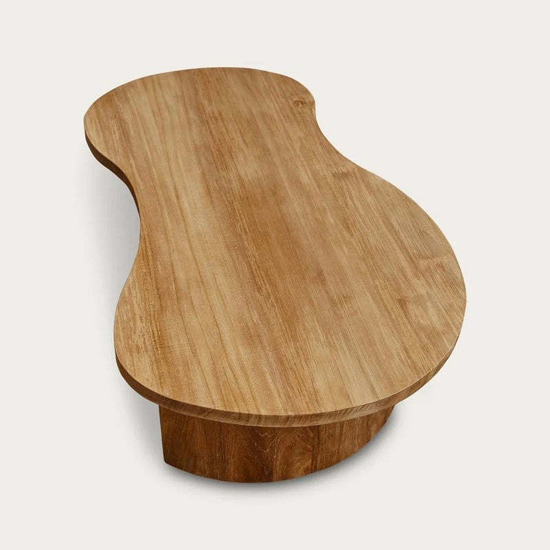 Japandi Freeflow wooden Coffee Table – Handcrafted Organic Kidney Shape Freeform – Solid Natural Wood Finish – 34x36 in