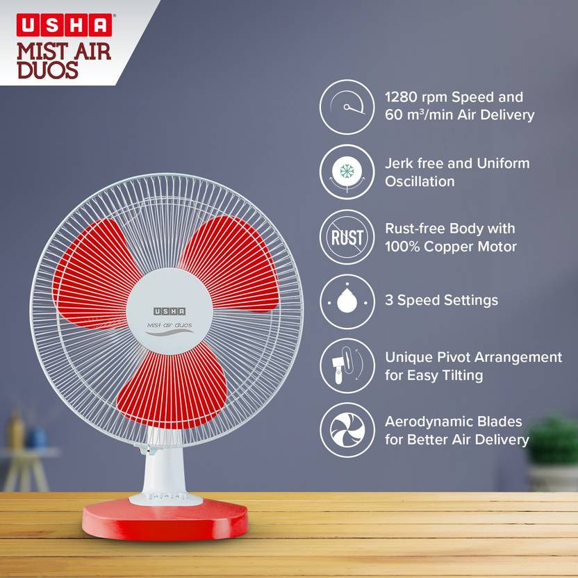 USHA Mist Air Duos 400 mm Table Fan-2