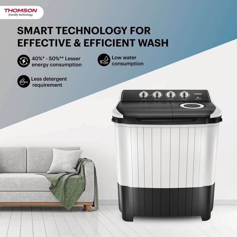 Thomson 9 kg Semi Automatic Top Load Washing Machine Black, White (SA99000G)-4