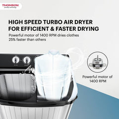 Thomson 9 kg Semi Automatic Top Load Washing Machine Black, White (SA99000G)-2