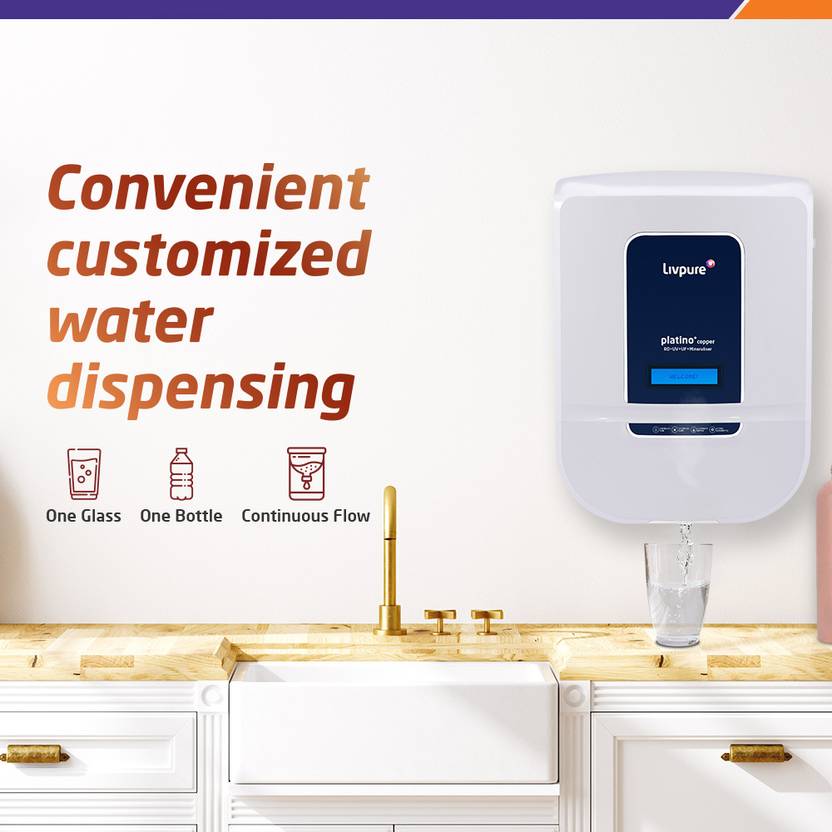 Livpure LIV-PLATINO-PLUS-COPPER2000 8.5 L RO + UV + UF + Copper + Minerals Water Purifier 8 STAGE ADVANCED PURIFICATION WITH HR TECHNOLOGY, TOUCH-2