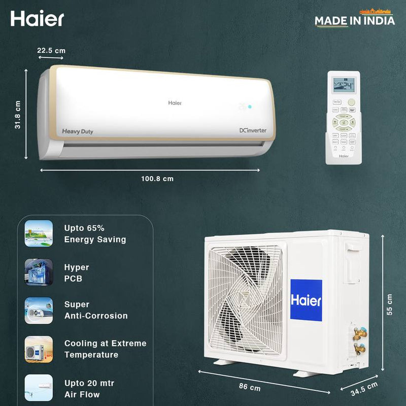 Haier 2023 Model 1.6 Ton 5 Star Split Inverter Frost Self-Clean, Triple Inverter Plus Technology, Cooling at Extreme Temperature, Hyper PCB AC (HS19E-TXB5B/HU19-5B(INV) / HSU19E-TXG5BE(INV), White)-4