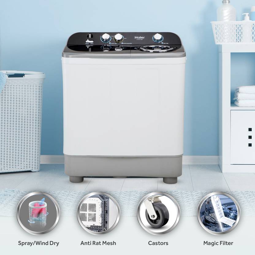 Haier 9.5 kg 5 Star Anti-Bacterial Vortex Pulsator Semi Automatic Top Load Washing Machine Grey, White (HTW95-186S)-2