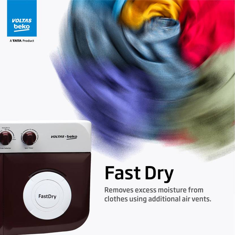 Voltas Beko by A Tata Product 7 kg with Fast Dry, Double Waterfall, 5 Wing Pulsator Semi Automatic Top Load Washing Machine Maroon, White (WTT70DBRTF)-4