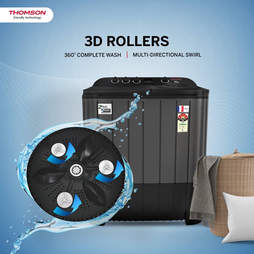 Thomson 11 kg 5 Star Aqua Magic with Double Waterfall, Detergent Box, 3D Rollers Technology, Magic Filter, Collar Scrubber, Turbo Dry Technology, (TSA1100SP)-3