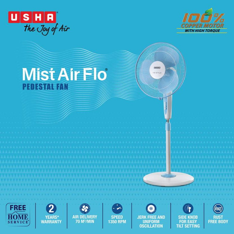 USHA Mist Air Flo 400mm 3 Blade Motor Pedestal Fan (Aerodynamically Design)-3