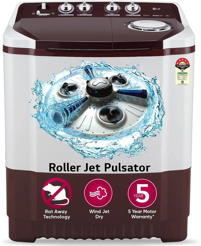 LG 8.5 kg 5 Star with Roller Jet Pulsator with Soak, Wind Jet Dry and Collar Scrubber Semi Automatic Top Load Washing Machine Maroon, White (P8530SRAZ)