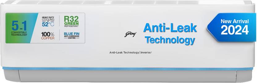Godrej 2024 Model 1.5 Ton 3 Star Split Inverter Anti Leak And Heavy Duty Cooling at Extreme Temperature AC (EI 18DINV3R32 VYB AL, White)