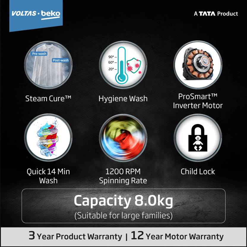 Voltas Beko by A Tata Product 8 kg 5 star Fully Automatic Front Load Washing Machine with In-built Heater White (WFL8012B7JVBKA/WXV)-4