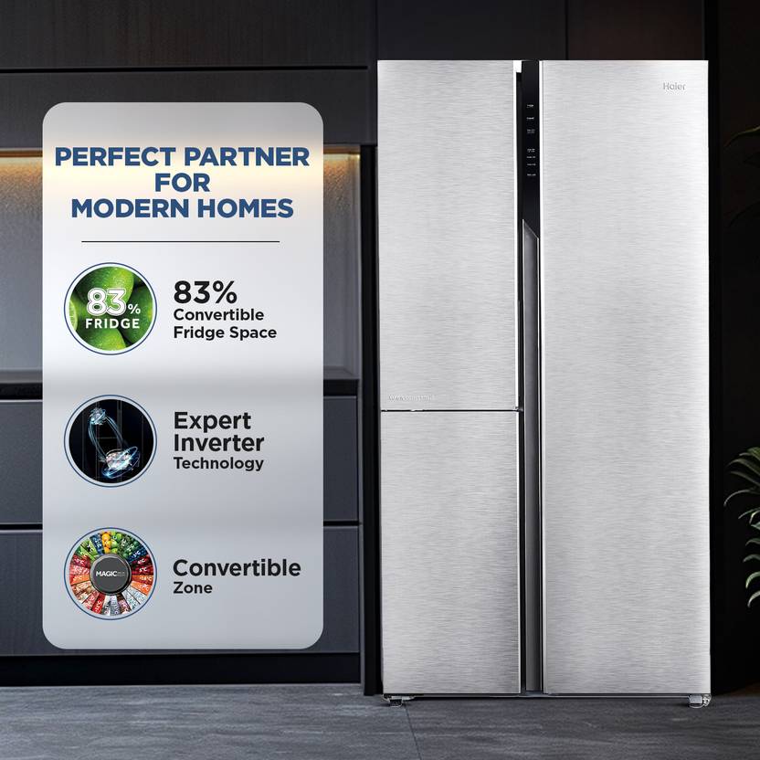 Haier 598 L Frost Free Side by Side Convertible Refrigerator with 83% Convertible Fridge SpaceDigital Control Panel360 Degree CoolingMagic-2