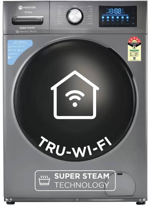 Motorola 10.5 kg Smart Wi-Fi Enabled Enabled Steam Wash Inverter Technology Fully Automatic Front Load Washing Machine with In-built Heater Grey (105FLIWBM5S)-1