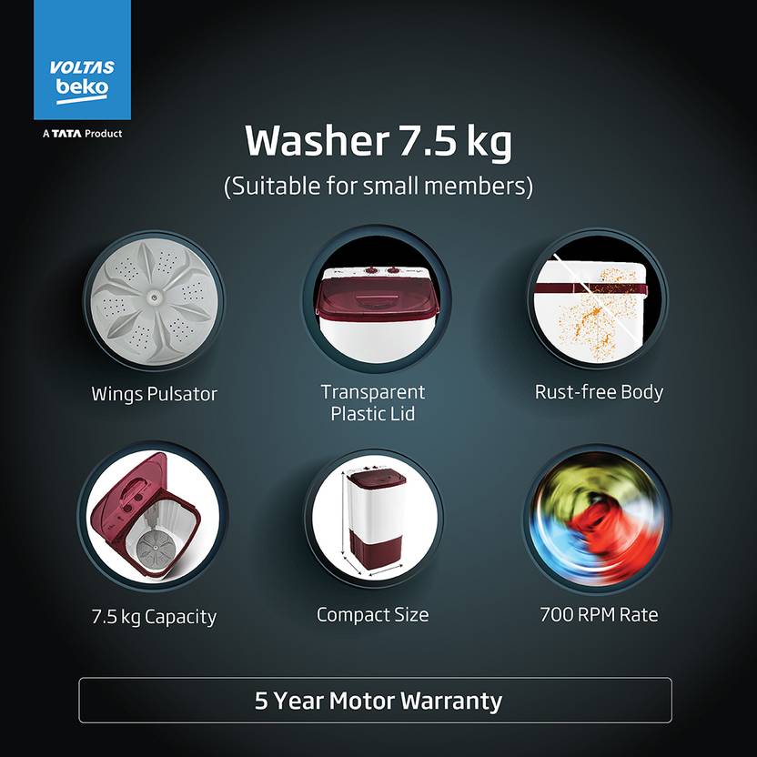 Voltas Beko 7.5 kg Washer only Maroon, White (WST75UC/BRSSWH2PTD)-2