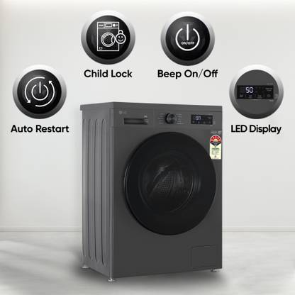 LG 8 kg 5 Star, Inverter Direct Drive Technology, Wi-Fi Enabled, 6 Motion DD, Steam Fully Automatic Front Load Washing Machine with In-built Heater Grey, Black (FHB1208Z4M)