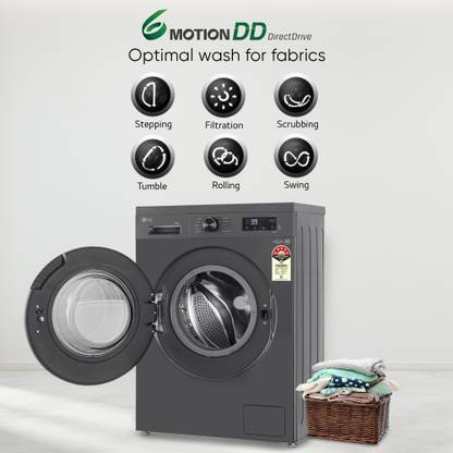 LG 8 kg 5 Star, Inverter Direct Drive Technology, Wi-Fi Enabled, 6 Motion DD, Steam Fully Automatic Front Load Washing Machine with In-built Heater Grey, Black (FHB1208Z4M)