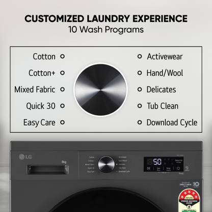 LG 8 kg 5 Star, Inverter Direct Drive Technology, Wi-Fi Enabled, 6 Motion DD, Steam Fully Automatic Front Load Washing Machine with In-built Heater Grey, Black (FHB1208Z4M)
