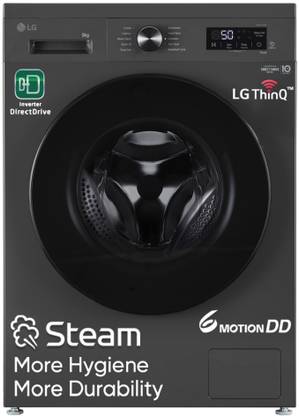 LG 8 kg 5 Star, Inverter Direct Drive Technology, Wi-Fi Enabled, 6 Motion DD, Steam Fully Automatic Front Load Washing Machine with In-built Heater Grey, Black (FHB1208Z4M)