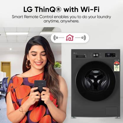 LG 8 kg 5 Star, Inverter Direct Drive Technology, Wi-Fi Enabled, 6 Motion DD, Steam Fully Automatic Front Load Washing Machine with In-built Heater Grey, Black (FHB1208Z4M)