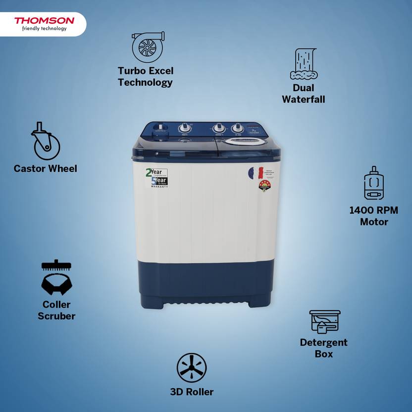 Thomson 7 kg 5 Star Aqua Magic with Double Waterfall, Detergent Box, 3D Rollers Technology, Magic Filter, Collar Scrubber, Turbo Dry Technology, Semi (TSA7000SP)-4
