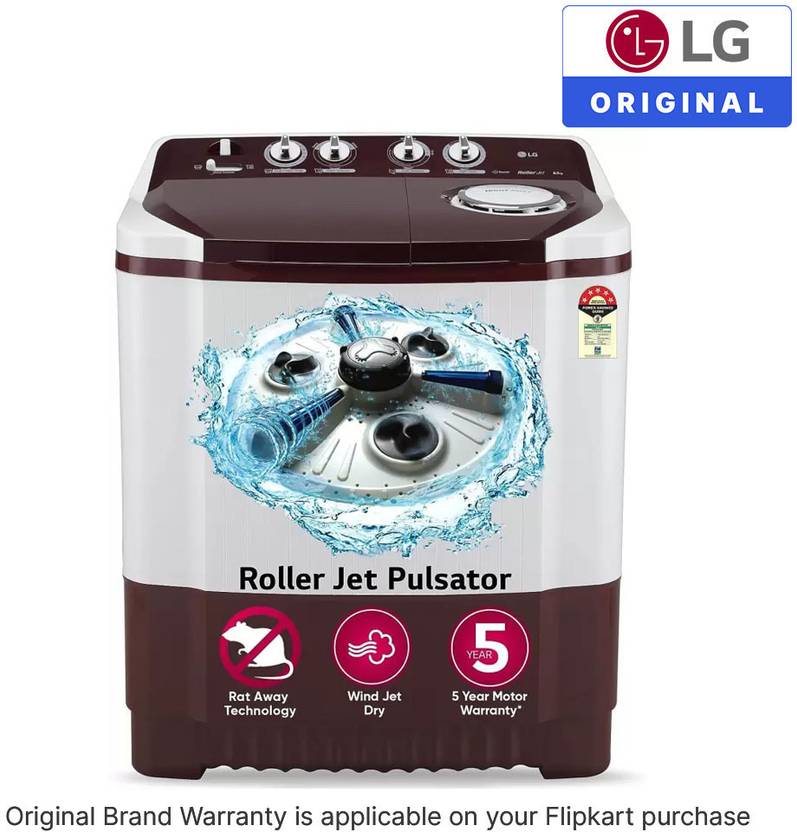 LG 8.5 kg 5 Star with Roller Jet Pulsator with Soak, Wind Jet Dry and Collar Scrubber Semi Automatic Top Load Washing Machine Maroon, White (P8530SRAZ)-2