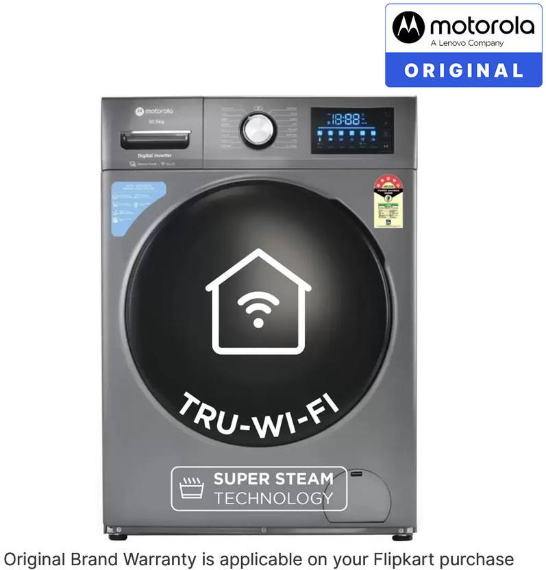Motorola 10.5 kg Smart Wi-Fi Enabled Enabled Steam Wash Inverter Technology Fully Automatic Front Load Washing Machine with In-built Heater Grey (105FLIWBM5S)-2