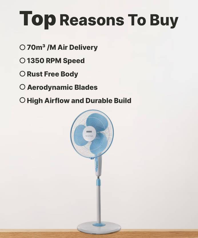 USHA Mist Air Flo 400mm 3 Blade Motor Pedestal Fan (Aerodynamically Design)-4