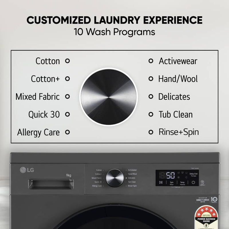 LG 9 kg 5 Star, Inverter Direct Drive Technology, 6 Motion DD, Reduce germs & allergens with steam cycles, In-built Heater, Touch Panel Fully (FHB1209Z2M)-3