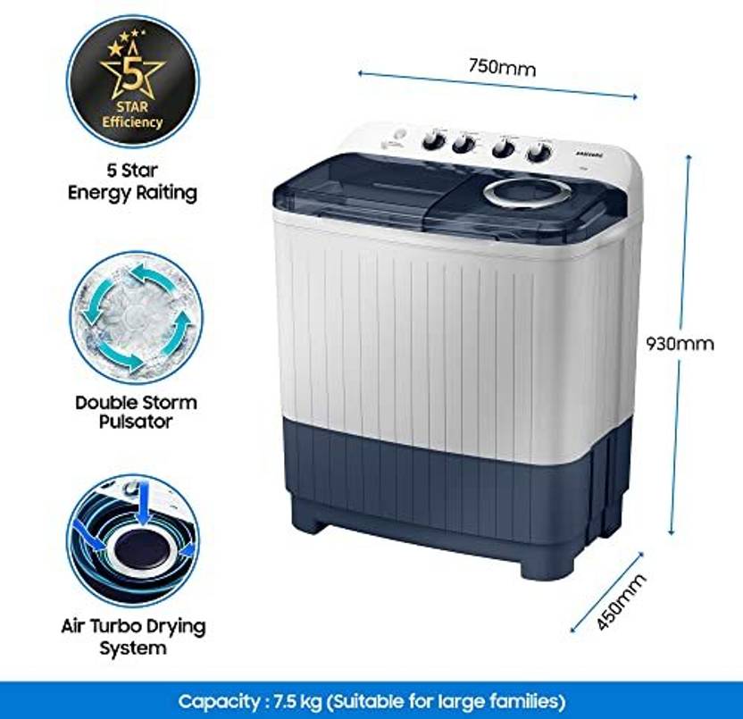 Samsung 7.5 kg 5 star, Air Turbo Drying Semi Automatic Top Load Washing Machine Blue, Grey (WT75M3200LL/TL)-2