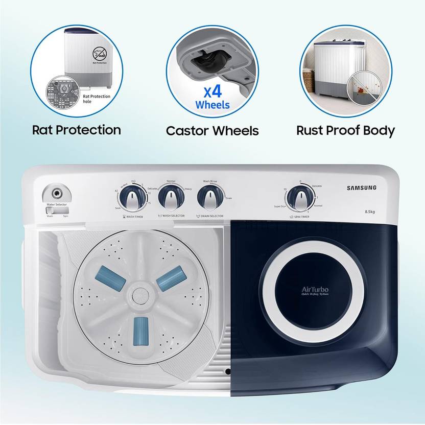Samsung 8.5 kg 5 Star Hexa Storm Pulsator Semi Automatic Top Load Washing Machine White, Grey (WT85R4200LL/TL)-3