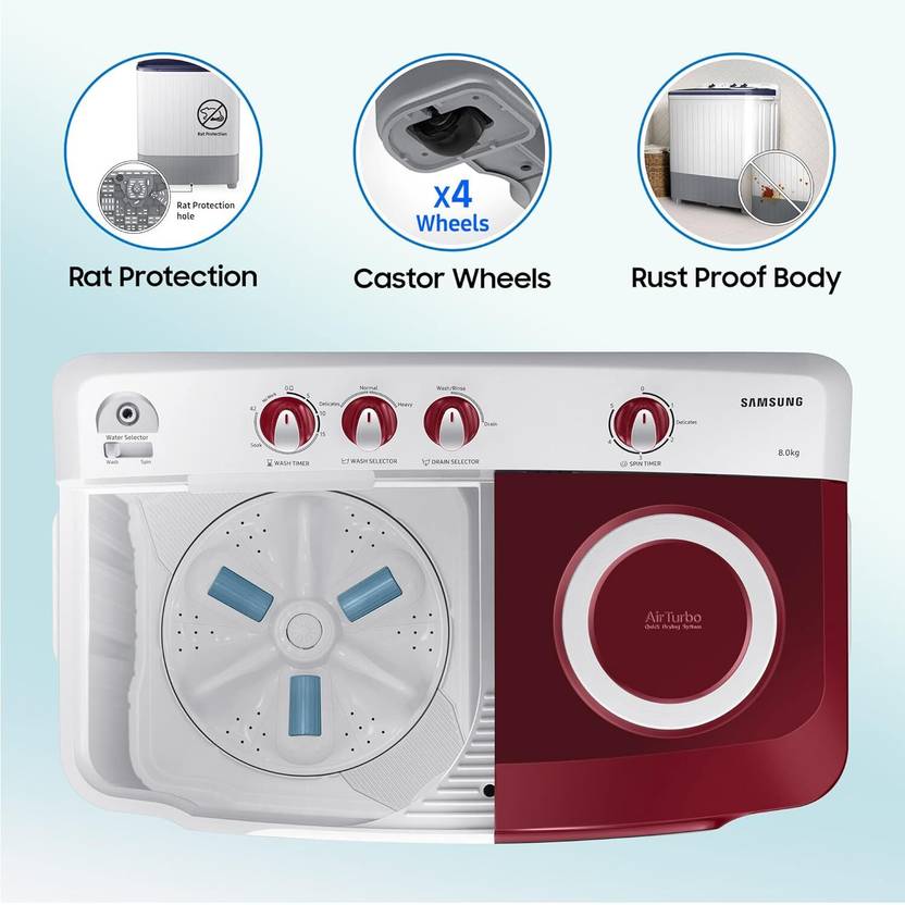 Samsung 8 kg 5 Star Hexa Storm Pulsator Semi Automatic Top Load Washing Machine White, Grey (WT80R4000RG/TL)-3