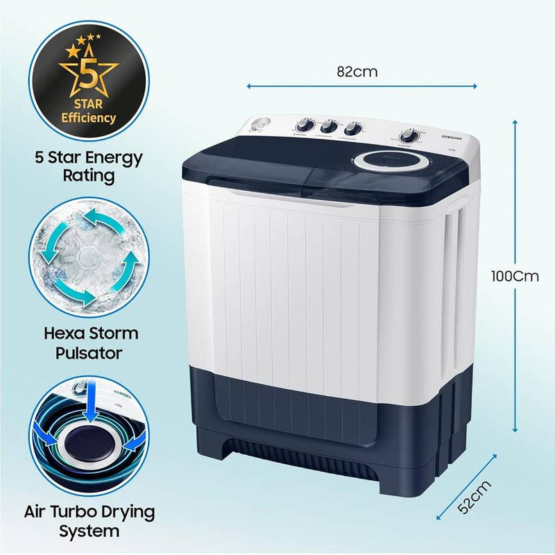 Samsung 8.5 kg 5 Star Hexa Storm Pulsator Semi Automatic Top Load Washing Machine White, Grey (WT85R4200LL/TL)-2
