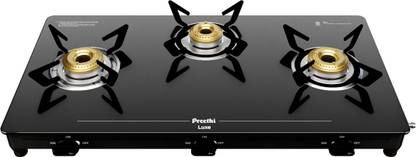 Preethi Luxe 3 Burner Glass Manual Gas Stove