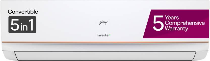 Godrej 2024 Model 1.5 Ton 3 Star Split Inverter 5-in-1 Convertible Cooling i-sense Technology with Blue Fin Anti Corrosive Coating AC (AC 1.5T EI 18TINV3R32-GWA/AC 1.5T EI 18TINV3R32-GWB, White, Gold)