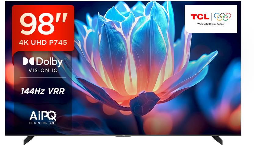 TCL 248 cm (98 inch) Ultra HD (4K) LED Smart Google TV with Dolby Vision IQ and 144Hz VRR with 60W ONKYO Audio System (98P745)