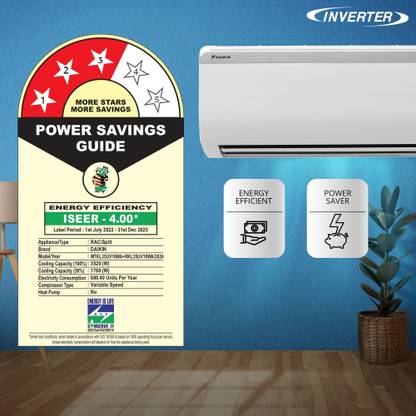 Daikin 2024 Model 1 Ton 3 Star Split Inverter AC with PM 2.5 Filter - White (MTKL35UV16WA/RKL35UV16WA, Copper Condenser)