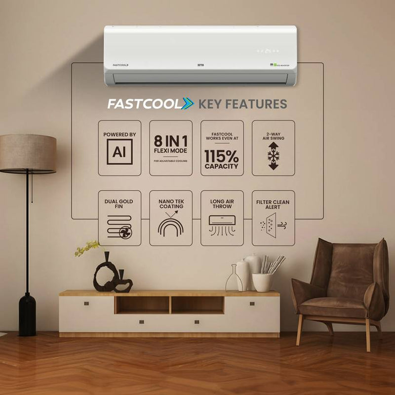 IFB 2025 Model 1 Ton 3 Star Split Inverter with HD Compressor, AI, Dual Gold Fin, Nano Tek Coating & 8-in-1 Flexi Mode AC (CI133SL11RGM1, White)-2