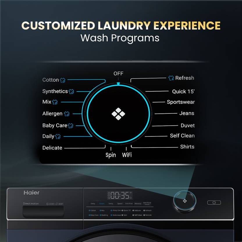 Haier 11 kg 525 mm Super Drum, Direct Motion Motor,PuriSteam, i-Refresh,Inbuilt Heater, WiFi Enabled Fully Automatic Front Load Washing Machine with (EFLD110-DM14IEICBKU1)-4