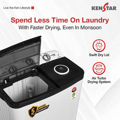 Kenstar 6.5 Kg Swift Dry Lid Semi Automatic Top Load Washing Machine White, Grey (KSSA655NNNDG)-2