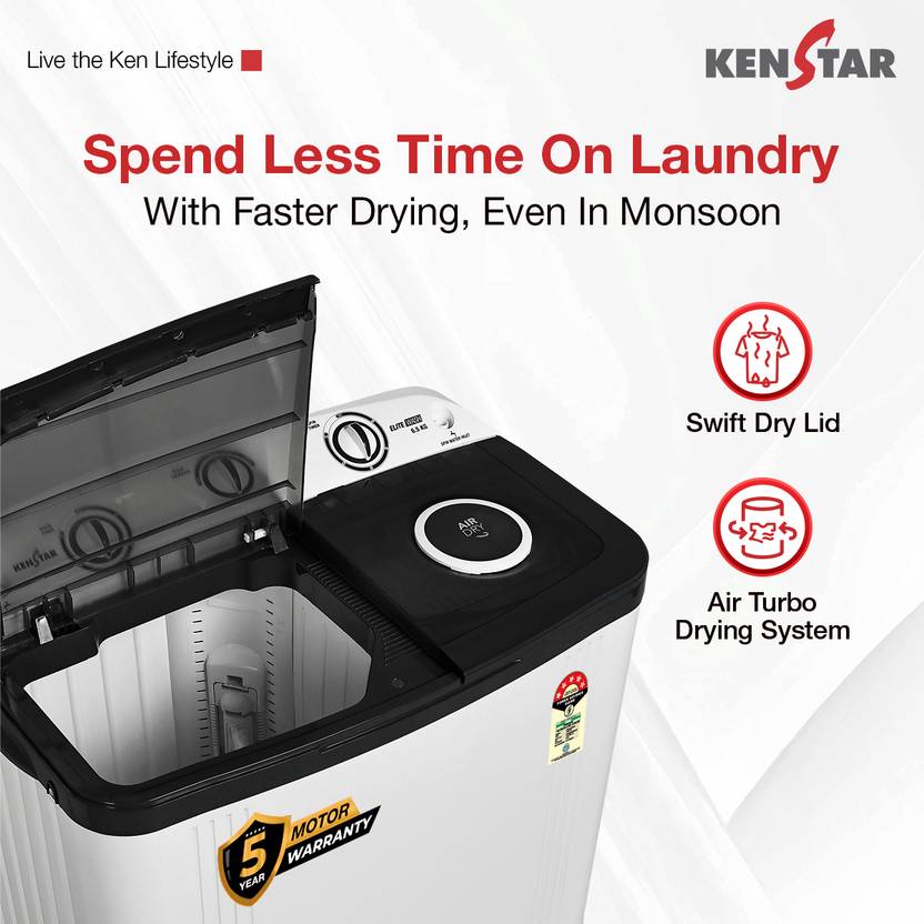 Kenstar 6.5 Kg Swift Dry Lid Semi Automatic Top Load Washing Machine White, Grey (KSSA655NNNDG)-2