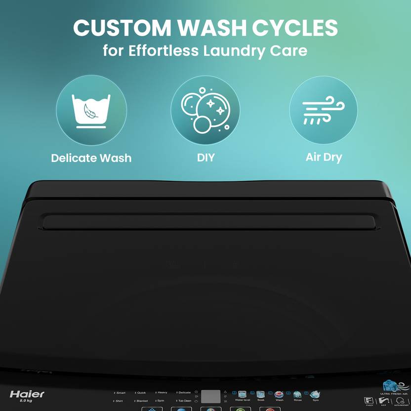 Haier 8 kg Toughened Glass with Anti Bacterial Vortex Pulsator, 1300 RPM, Spray Function, Wash Programs, Magic Filter, Rat Mesh Fully Automatic Top (HWM80-316PBK)-3