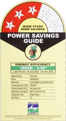 Panasonic 1.5 Ton 3 Star Split AC - White, Gold