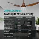 KUHL Brise E3 Stylish Power Saving with 2 Year Warranty BLDC Motor with Remote 1400 mm Ceiling Fan (5 Star | Teakwood | Pack of 1)