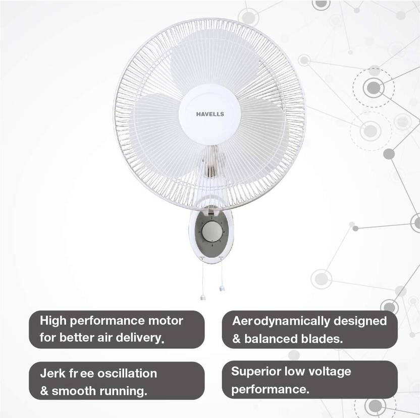 HAVELLS Swing Platina 400mm 55-Watt High Speed (White) Anti Rust 400 mm Wall Fan-3