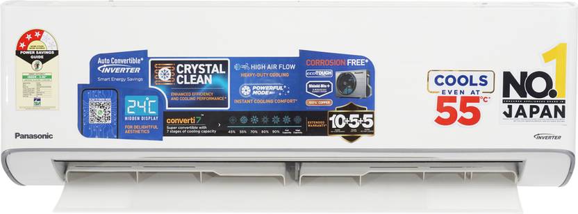 Panasonic 2025 Model 1 Ton 3 Star Split Inverter AC (CS-EU12BKY3F/CU-EU12BKY3F, White, Grey)