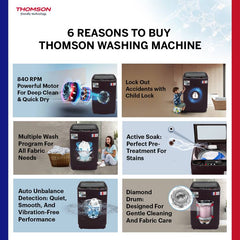 Thomson 8.5 kg PureWash Toughened Glass Lid with Stainless Steel Drum, Magic Filter and Multiple Wash Programs Fully Automatic Top Load Washing (TTL8500R)-2